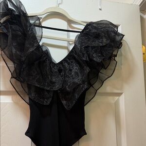Zara Black Sheer Ruffle Bodysuit